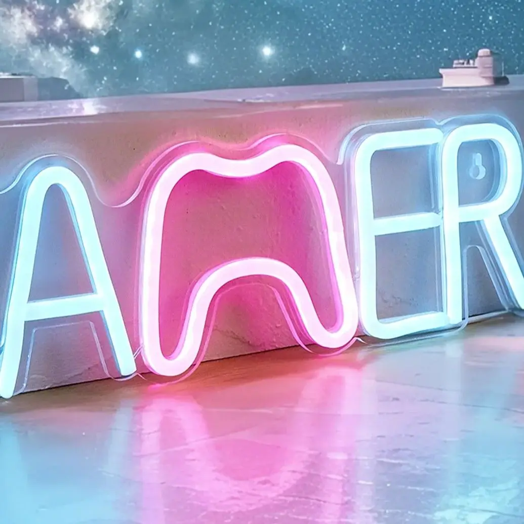 Chi-buy LED Neon Gamer Gamepad USB ขับเคลื่อนป้ายนีออนโคมไฟตกแต่งป้ายของขวัญวันเกิด Wall Art สําหรับห้องนอน Bar Shop