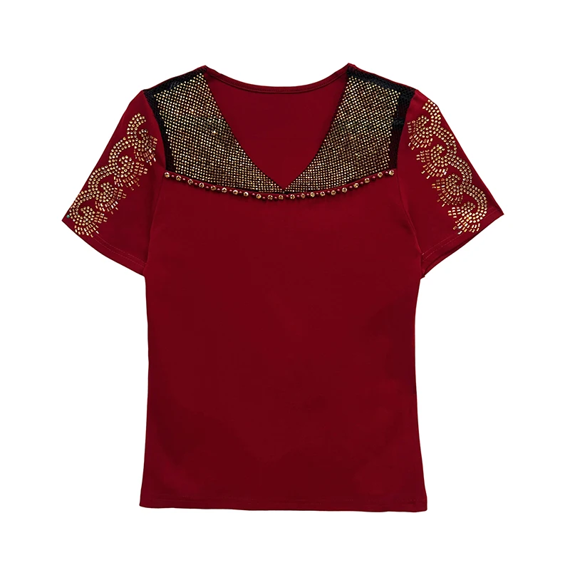 

MadBlack-Women European T-Shirt, Sexy V Neck Hot Diamond, Clubwear Short Sleeve Slim M-3XL Knit Tee, 2026 Summer New T65774CC