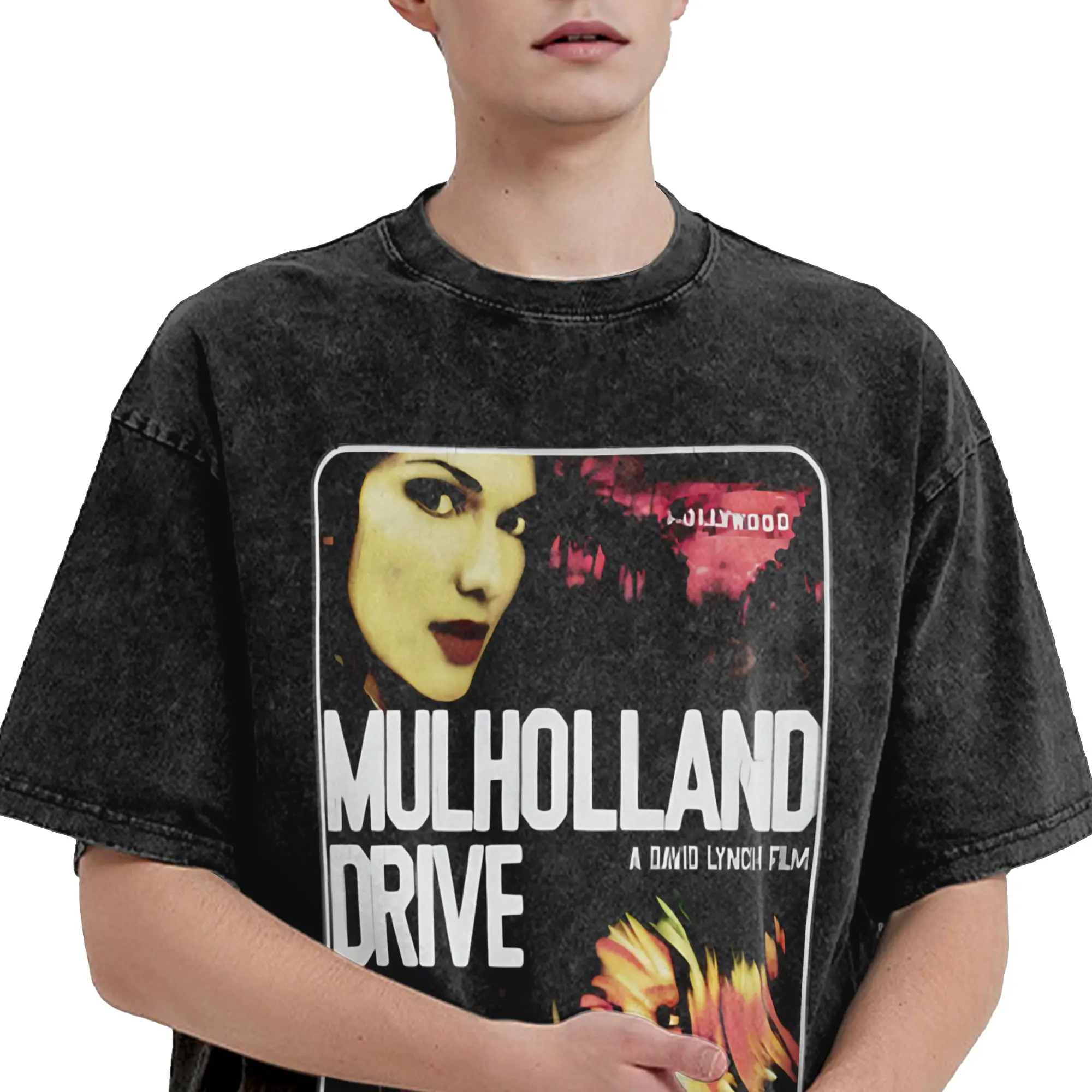 Harajuku Washed Shirts Mulholland Drive Outfit Vintage T Shirt Oversize  Streetwear Short Sleeve Graphic Printed Tops Tees
