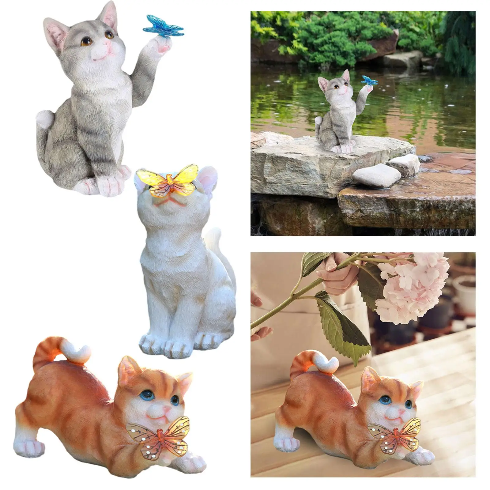 

Garden Cat Statue Figurine Solar Powered Light for Outside Landscape Patio