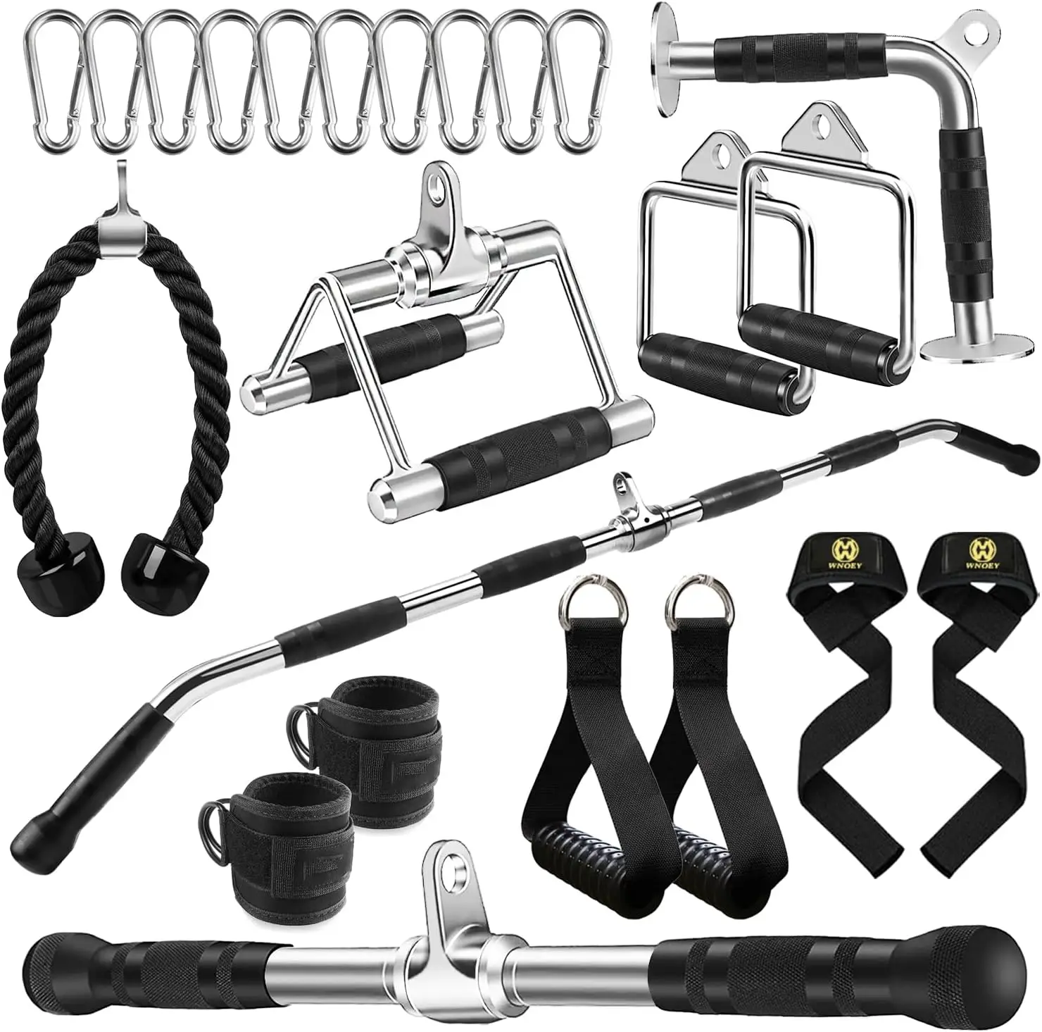 

Heavy Duty LAT Bar Cable Attachment with Rubber Handgrips, Solid Curl Bar Revolving Hanger for Home Gym