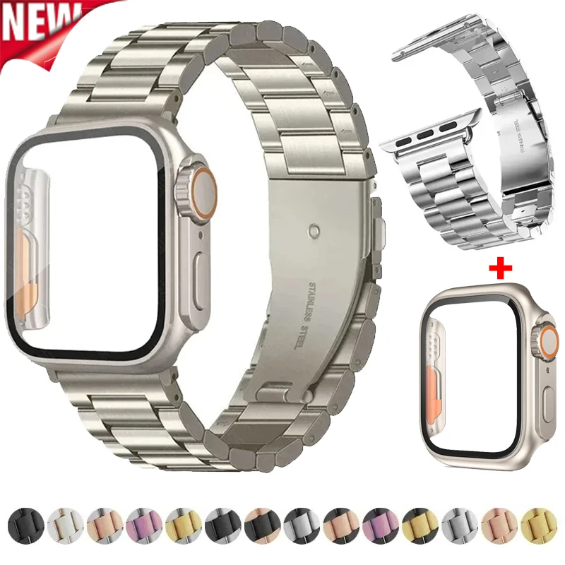 

Ремешок из нержавеющей стали + ультра-чехол для Apple Watch Band 44 мм, 45 мм, 41 мм, 40 мм, 42 мм, металлический ремешок для Iwatch Series 9 8 7 6 SE 5 4