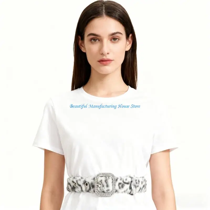 

E56A Leopard Print Waist Strap Adjustable Furry Belt for Trendy Outfit Combinations