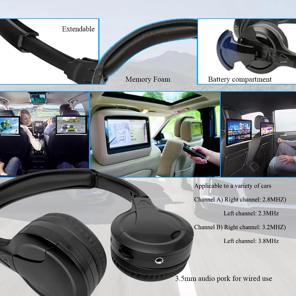 Infrared Stereo Wireless Headphones Headset  IR in Car roof dvd or headrest dvd Player two channels
