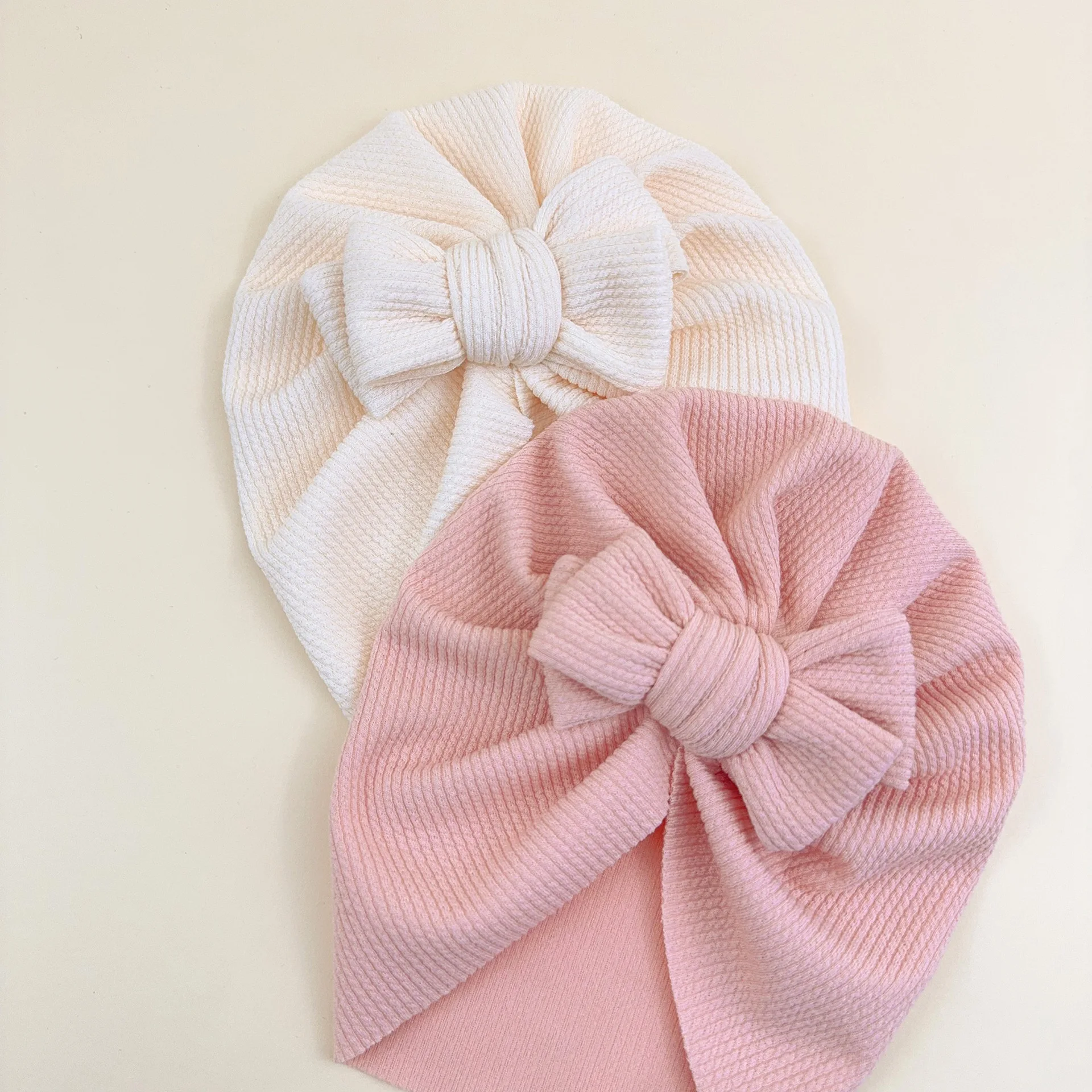 20pcs Solid Waffle Turban Baby Hat Babes Beanies Cap Newborn Cotton Bowknot Bonnet for Baby Girls Boys Kid Hair Accessories Bulk