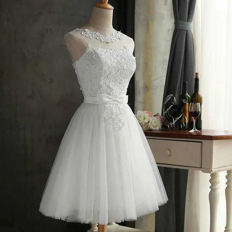 Short Cocktail Dresses Lace Applique A-line Bride Party Formal Gowns Vintage Homecoming Dress Graduation Dresses Robe De Soiree