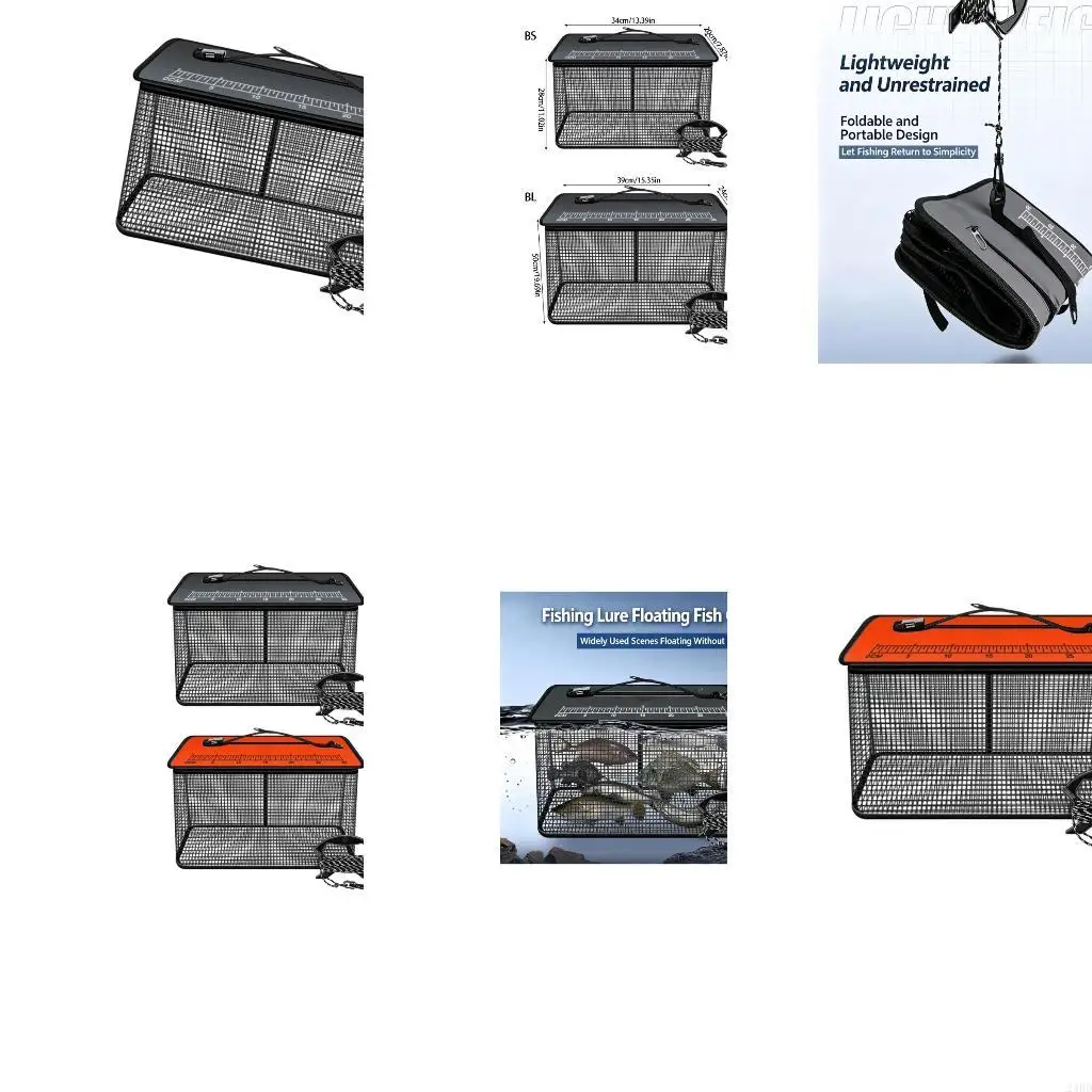 Floating Fishing Keep Net Fish Basket Large Capacity Foldable Fish Cage 24BD