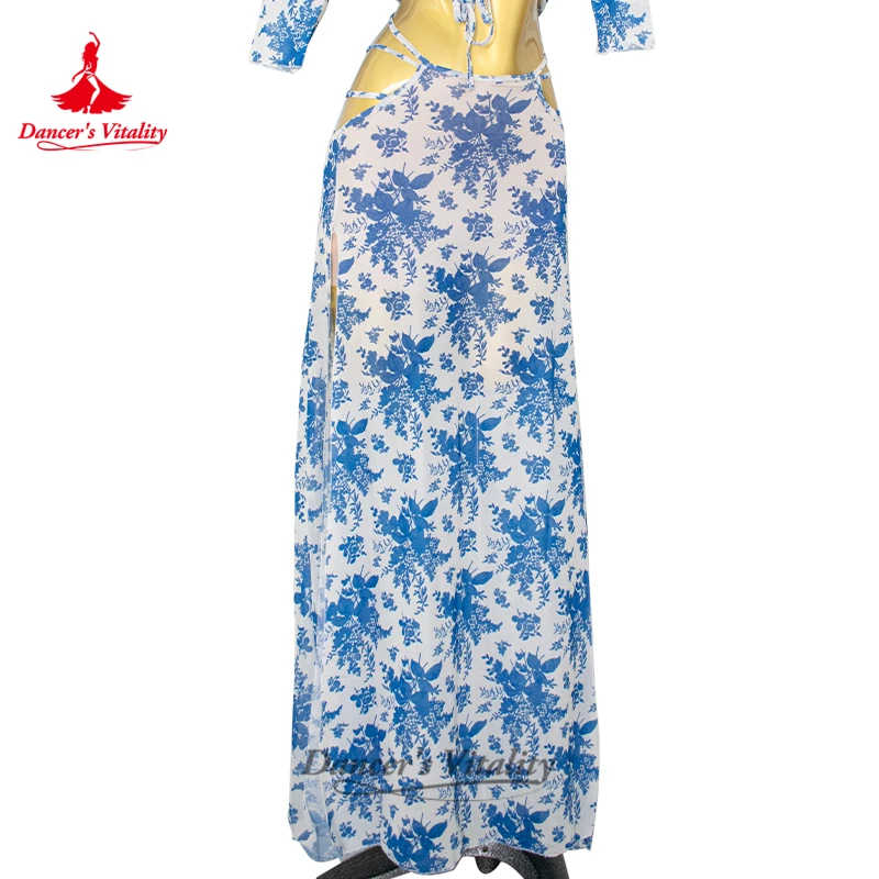 تنورة أداء الرقص الشرقي الجديدة للنساء، تنورة طويلة شبكية مطبوعة لكبار السن، ملابس ممارسة الرقص الشرقي للبالغين