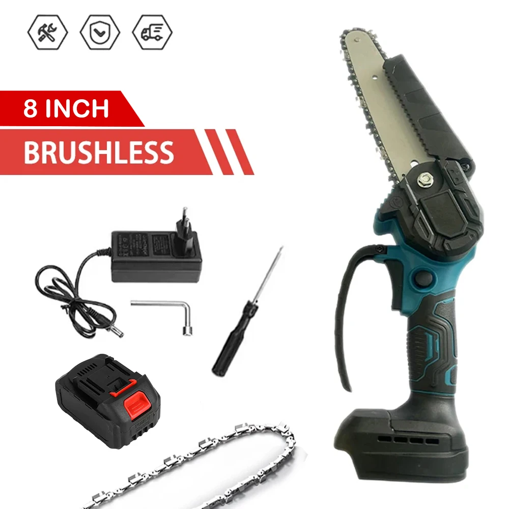 

8 Inch Brushless Electric Chain Saw Handheld Portable Chainsaw Tree Wood Cutter Pruning Garden Power Tool Fit Makita 20v Battery