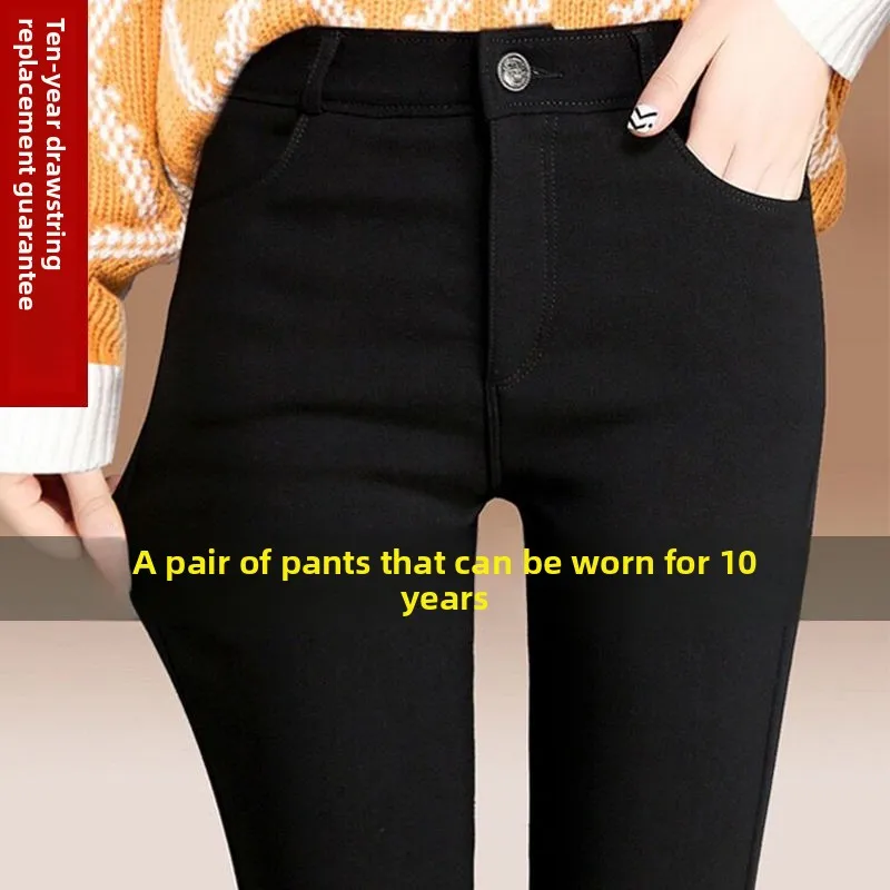 Slimming High-Waisted Magic Pencil Pants Women's plus Size Leggings Thin Base Layer Trousers Spring Autumn Black Elastic