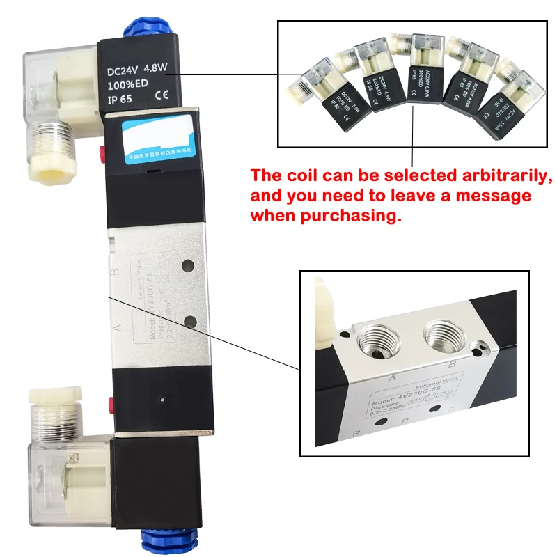 4V210/220/230C/310/320/330C Series Air Pneumatic Control Electromagneti Solenoid Valve 5/2 way 5/3 Way  Coil 220V/24V/12V/110V