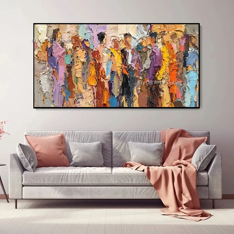 Large Hand Painted Textured Ethnic Dancers Thick Canvas Wall Art Original Colorful Figurative Oil Painting For Home Wall Decor