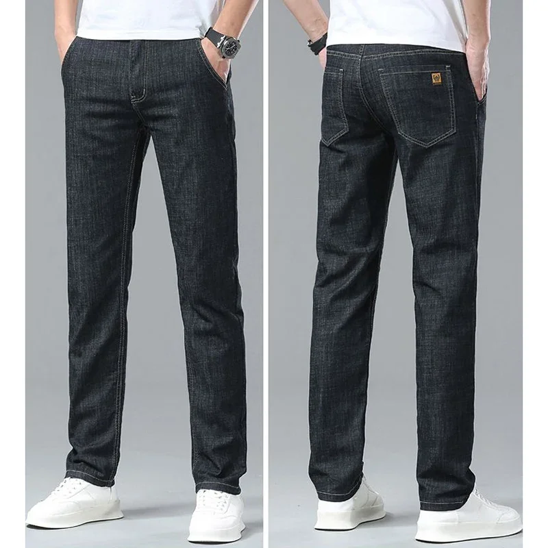 

Spring Summer Men High Waist Stretch Business Jeans Fashion Outside Versatile Casual Denim Pants Male Daily Comfortable Trousers