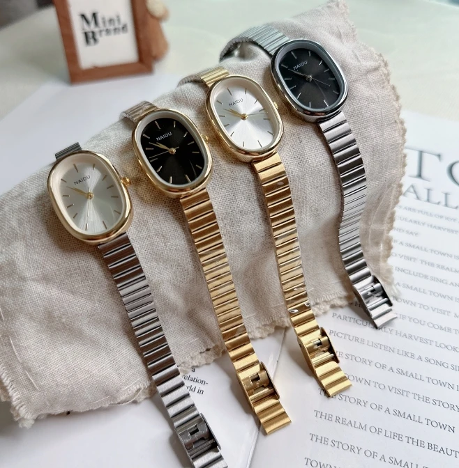 2024 New Oval Dial Ladies Quartz Watch Alloy Strap Folding Buckle Minimalist Business Casual Women's Watch