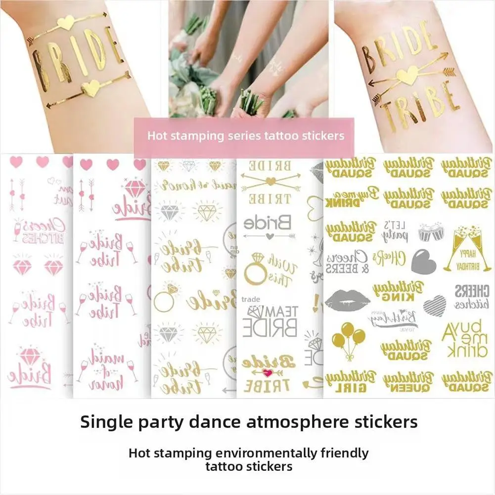 Waterproof Golden Tattoo Sticker for Bachelorette Party Crown Gold Foil Temporary Tattoos for Hand Body Bridal Shower X3Z7