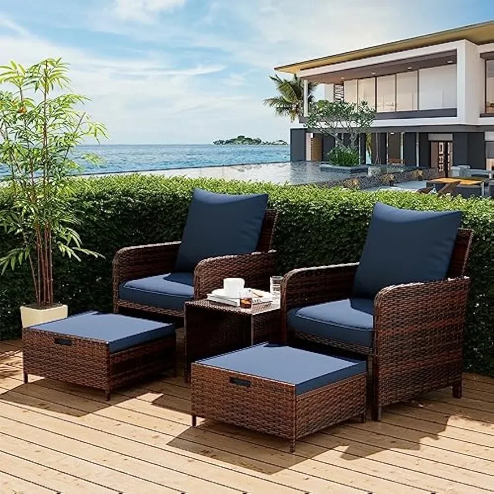 

5 Piece Patio Furniture Set, Outdoor Rattan Chair with Ottomans & Storage Table – Perfect for Patio or Deck