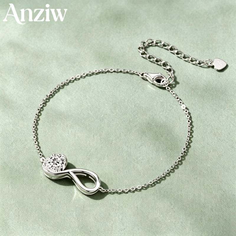 Anziw S925 Infinite Bracelet Moissanite 1.0CT 6.5mm Lab Diamond Infinity Bracelets for Women 925 Silver Agjustable Chain Gifts
