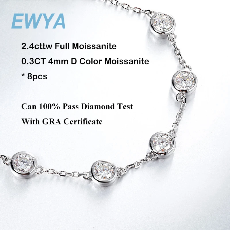 EWYA Full 4mm 0.3CT D Color Black Moissanite Tennis bracciale per donna S925 argento placcato 18K All Diamond Hand Link bracciali