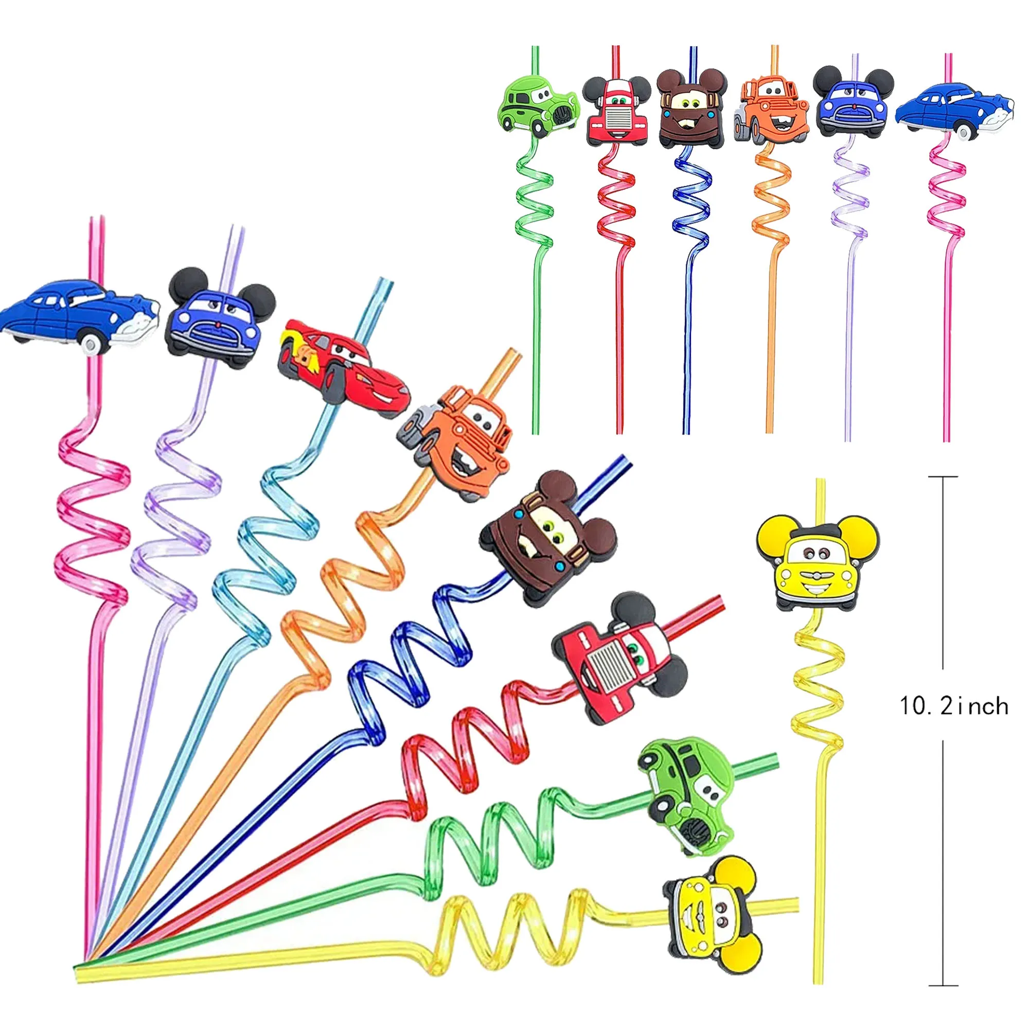 6/12pcs Cars Reusable Drinking Straws Party Supplies for Kids Favors Boys Racecar Wheels Straws Birthday Party Decorat