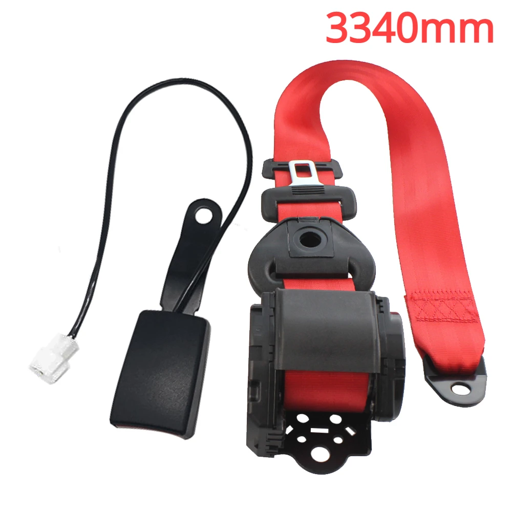 3 Points Adjustable Car Seat Belt Lap Belt Retractable Safety Strap Set Auto Safety Belts Emergency Lock with Alarm Sensor Red