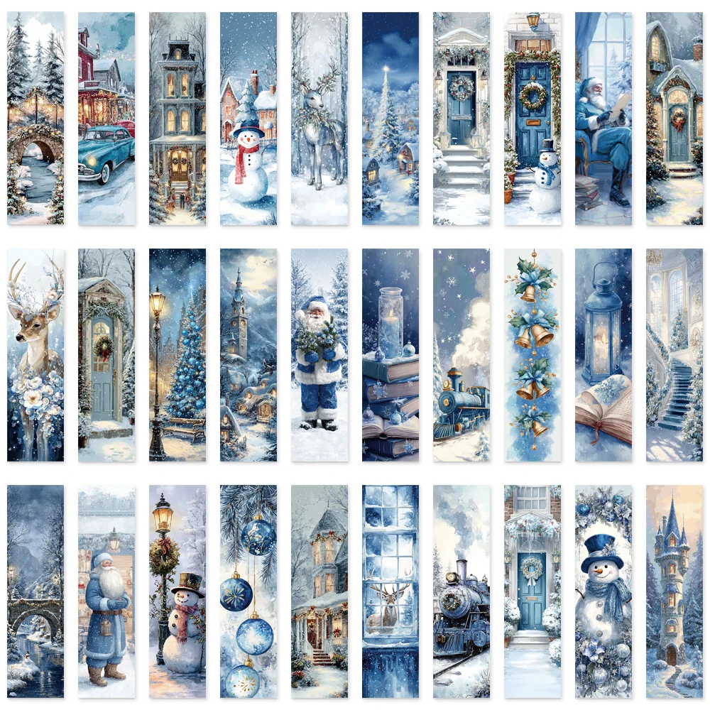 30PCS Blau Weihnachten Cartoon Ins Wind Blau Tragbare Laptop Reise Abschluss Student Graffiti Schreibwaren Seite Lesezeichen