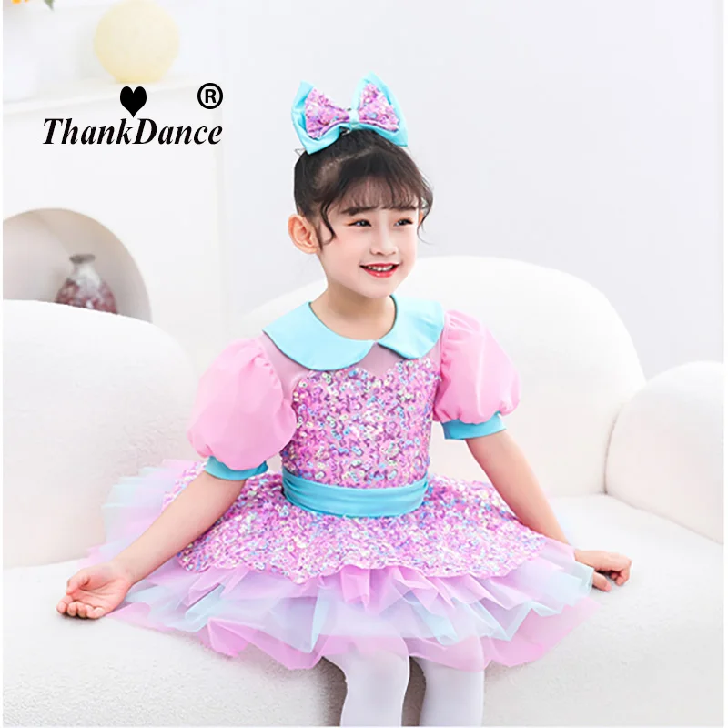 

Пышное балетное сценическое платье для выступлений, костюм для девочек с пайетками, сценический костюм для танцев, костюм принцессы, туту, танцевальный костюм