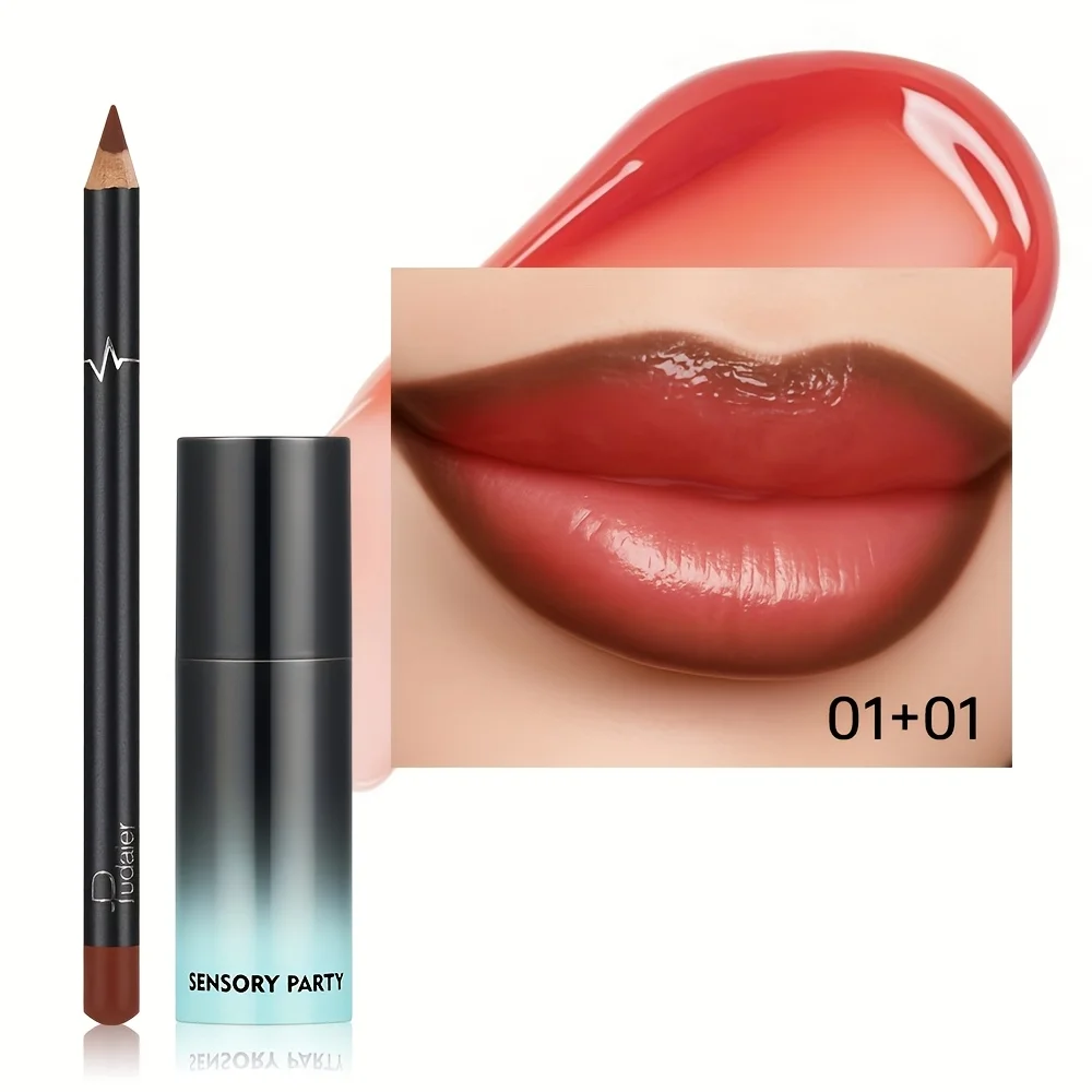 2-teiliges feuchtigkeitsspendendes Lipgloss- und Lipliner-Set in Nude-Farbe – taufrischer Finish-Matt-Lippenstift-Ersatz, langanhaltendes Make-up