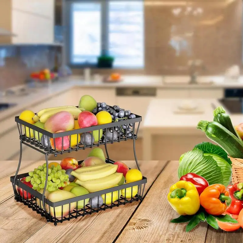 

Fruit And Vegetable Basket Fruit Rack Storage Basket Produce Basket Vegetable Basket 2 Tier Metal Wire Fruit Holder Kitchen