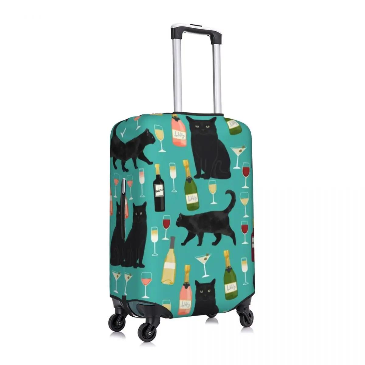 Colorful Wine Print Suitcase Cover Holiday Funny Black Cat Elastic Luggage Case Travel Protector