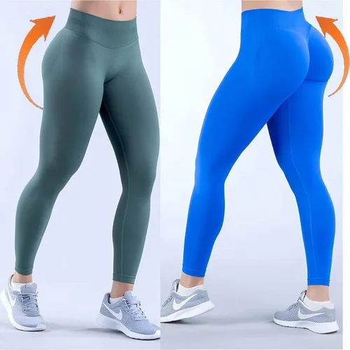 Imagen 2 del producto Mallas de Yoga sin costuras para mujer, pantalones deportivos con tres pliegues en la cintura, mallas sexys de cintura baja para realzar la cadera