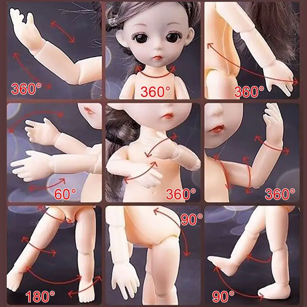 Muñeca y ropa BJD de dibujos animados para niña, minimuñeca con ojos 3D, varias articulaciones móviles extraíbles, regalo de cumpleaños, bonito, 17cm