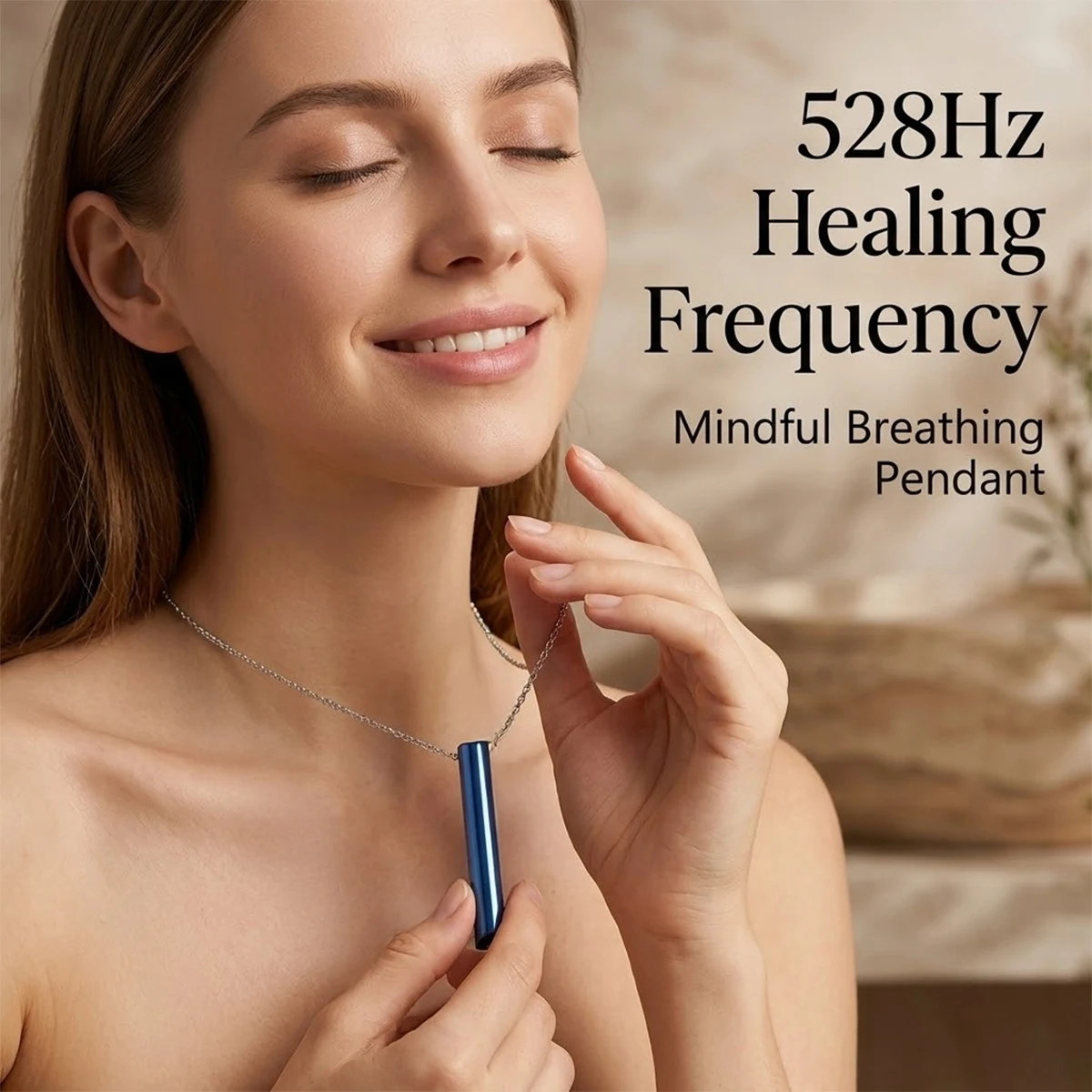 שרשרת תדר ריפוי 528Hz תליון נשימה מודעת מפלדת אל-חלד להקלת חרדה ולחץ יוגה מדיטציה מתנה