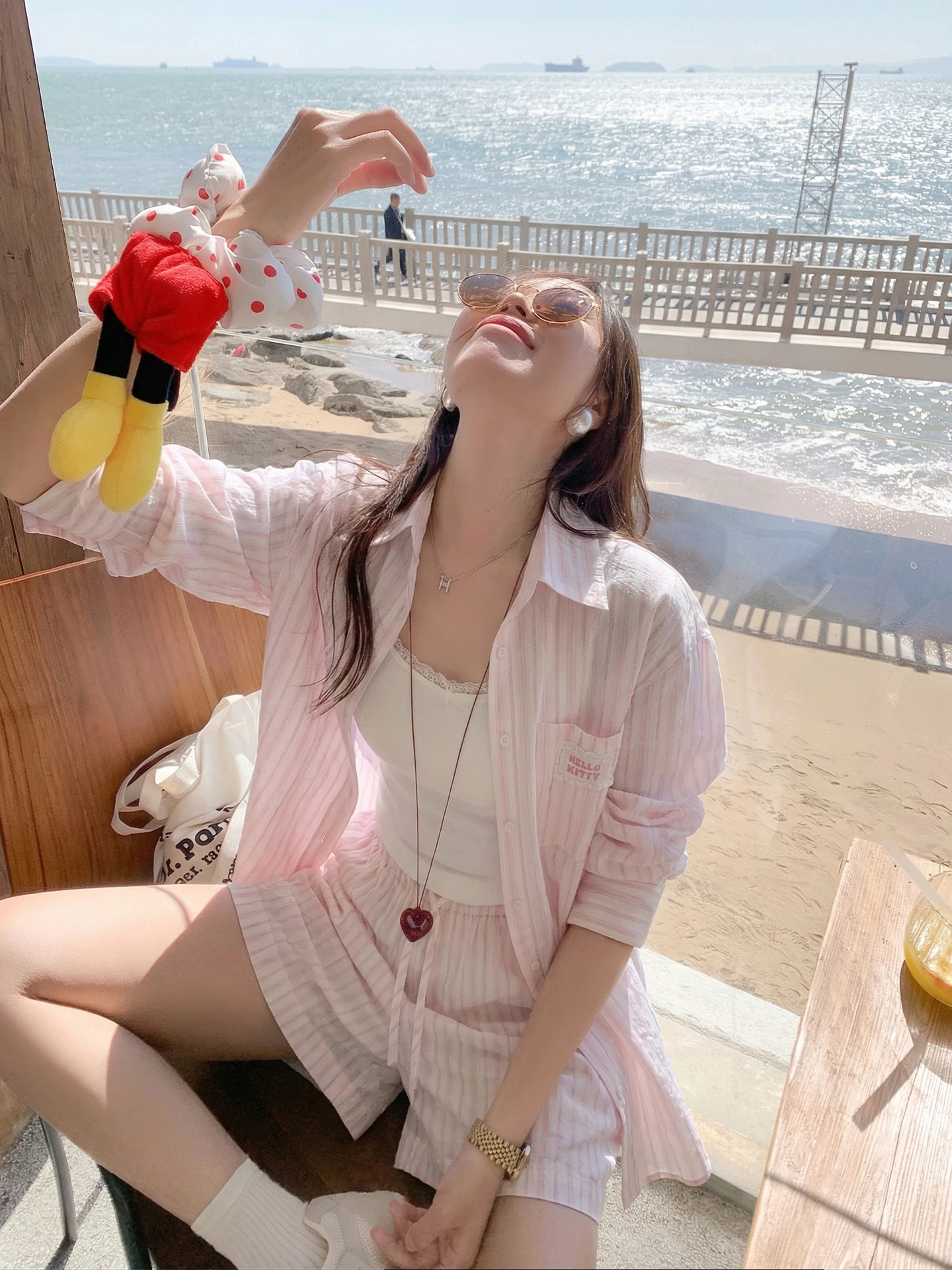 

Рубашка-жакет Zeng Xiao в розовую полоску, женский летний тонкий солнцезащитный кардиган, комплект из топа и шорт с высокой талией