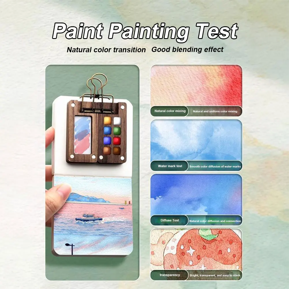 Travel Paint Palette Pocket Artist Watercolor Set with Clip Mini Watercolor Palette Set Wooden Grid Paint Box for