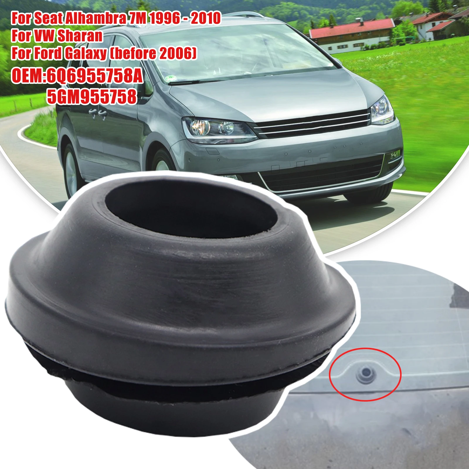 For Seat Alhambra 7M 1996-2010 VW Sharan Ford Galaxy before 2006)Rear Windshield Wiper Arm Seal Gasket Rubber Grommet 6Q6955758A