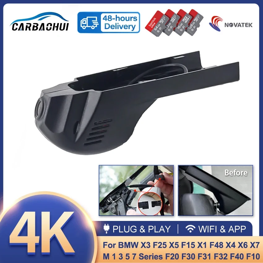 Novo 4k 2160p carro dvr traço cam câmera para bmw x3 f25 x5 f15 x1 f48 x4 x6 x7 m 1 3 5 7 séries f20 f30 f31 f32 f10 uhd dashcam