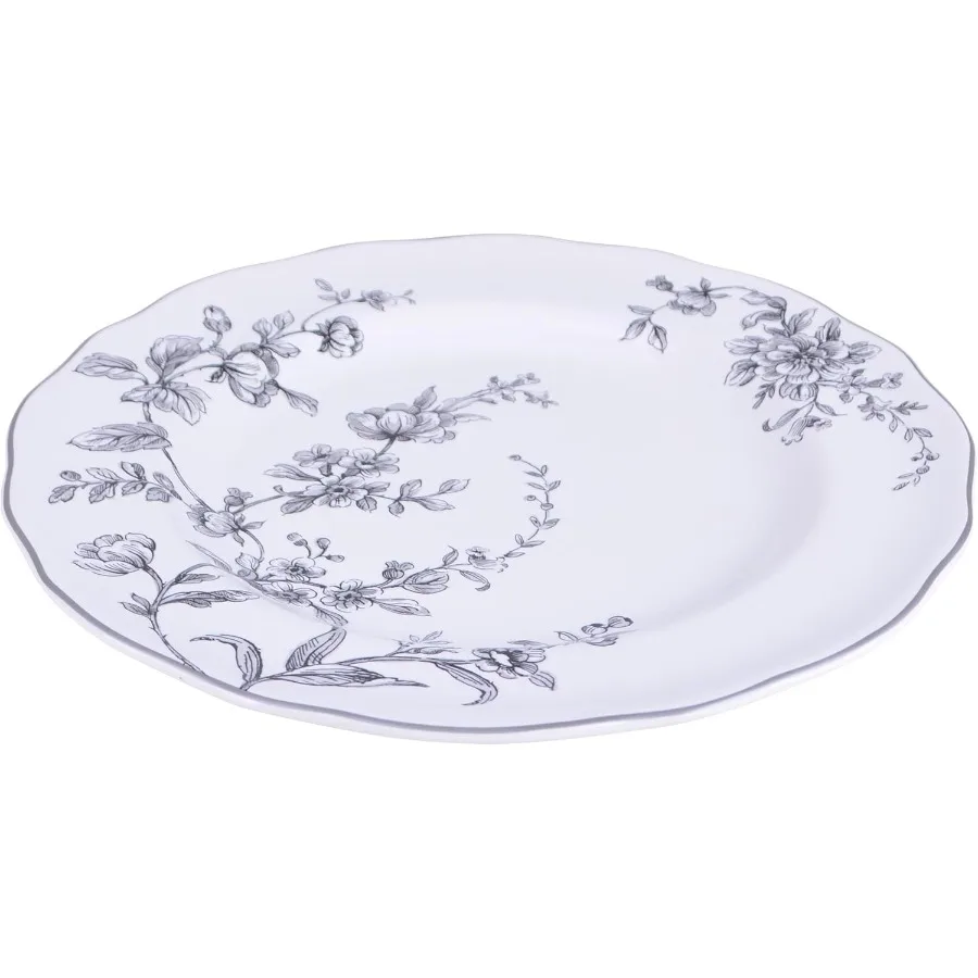 طقم أواني طعام من البورسلين مكون من 12 قطعة تتميز بألواح وأطباق وأطباق بيضاء وسوداء مع لمسة نهائية أنيقة من السيراميك اللامع