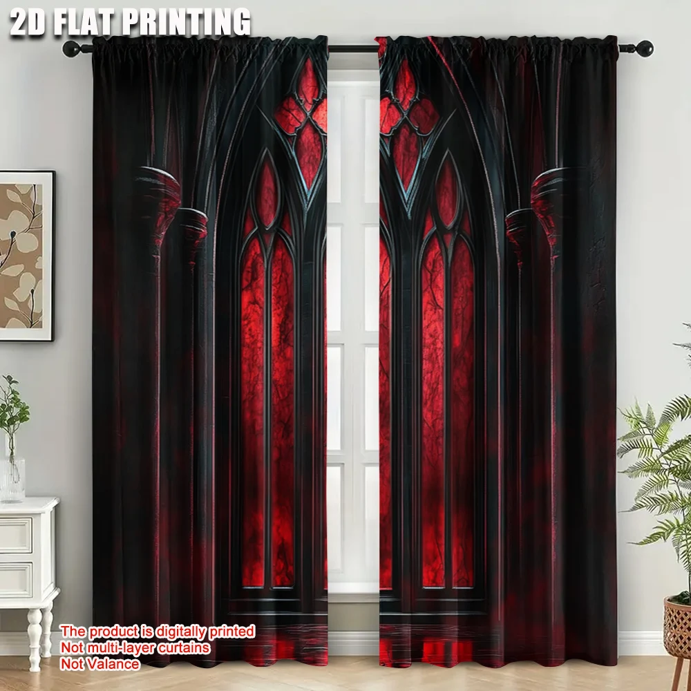 2pcs, Popular Curtain Panels 2D print Gothic Archway Black and Red Durable Polyester (without rod) Stuff Clearance for Living