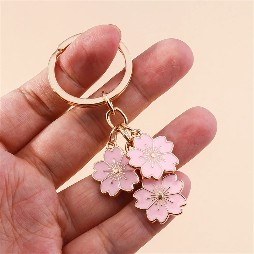 Colorful Enameled Flowers Charms Keychain Simple Cherry Blossom Tassel With Key Holder For Women Purse Bag Decor Accessories