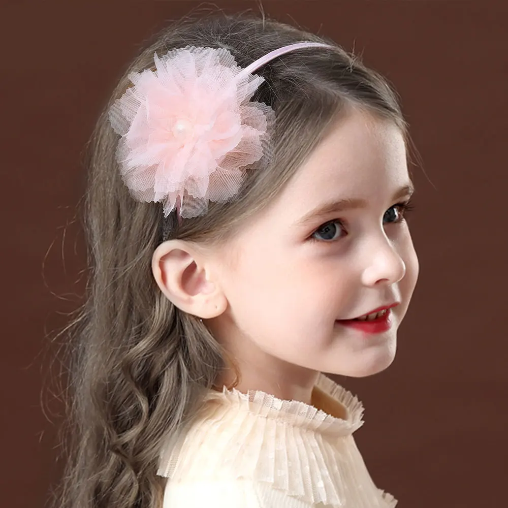 Fashion Lace Flower Headbands Girls Pearl Hair Hoop Children Hairbands New Headwear Kids Non-slip Sweet Hair Accessories