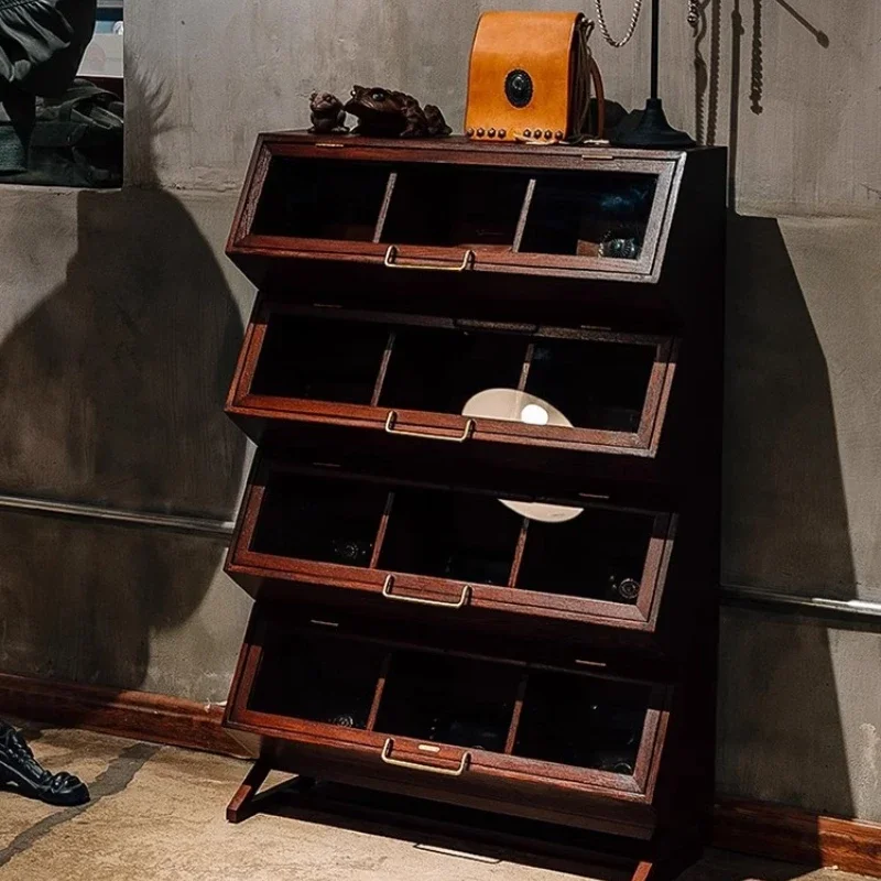 Solid wood retro multi-grid storage cabinet, flap cabinet, sundry cabinet, wrought iron locker, grocery display cabinet