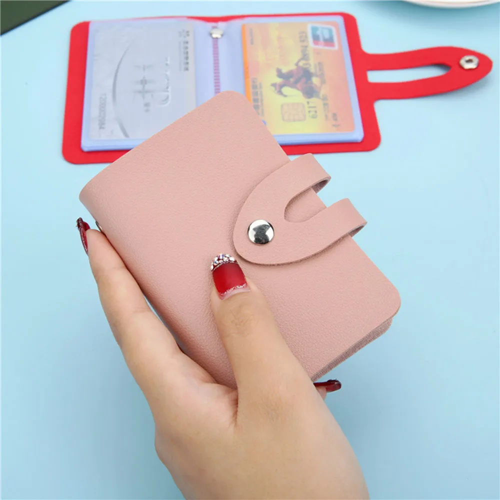 Tarjetero de cuero con 24 ranuras para hombre y mujer, estuche de bolsillo de Color sólido Simple, organizador de tarjetas de identificación de crédito, Cartera de cuero, 2023