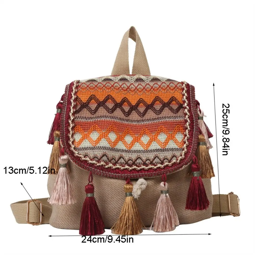 Рюкзак с кисточками в этническом стиле, маленькая школьная сумка, большая вместительная сумка на плечо с кисточками, школьная сумка в корейском стиле с холщовой вышивкой