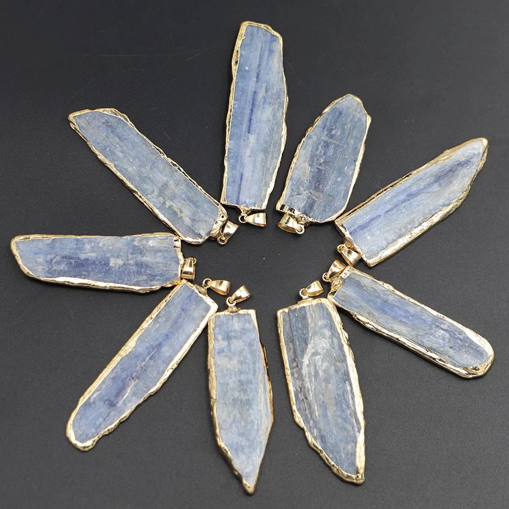 

6pcs/lot Natural Kyanite Irregular Raw Ore Pendants Rough Stone Silver Gilded Edge Chain Mineral Diy Crystal Necklace Accessorie