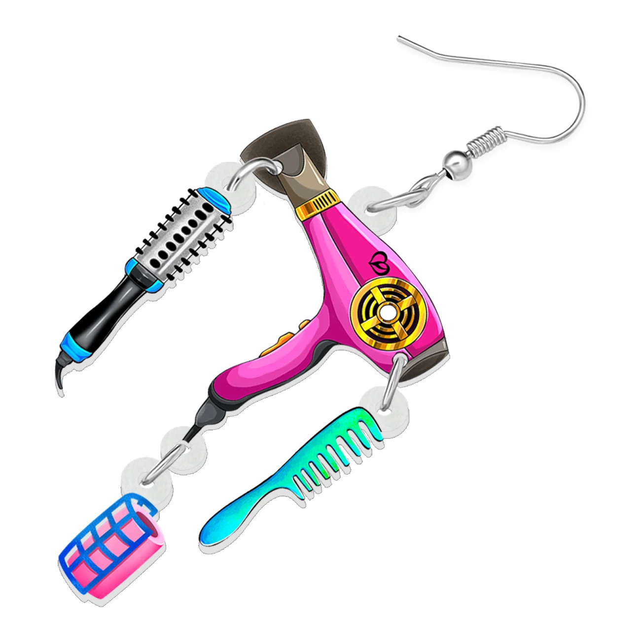 BONSNY Acrylic Novelty Hairdryer Comb Sets Drop Dangle Jewelry Earrings Party Favors For Women Girls Kids Gifts