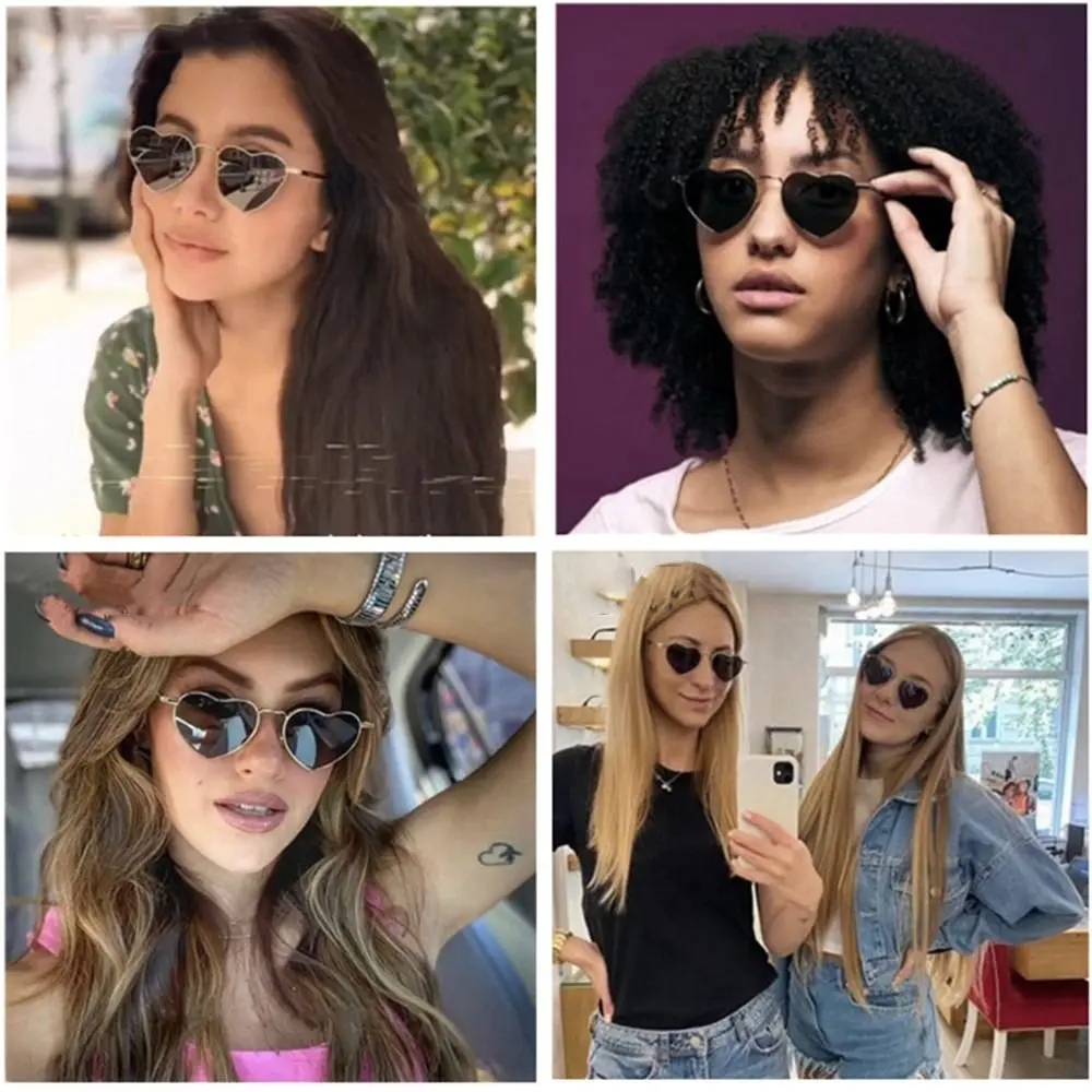 Trendy Fancy Accessories Metal Frame Shades Heart Sun Glasses 90s Glasses Heart-Shaped Sunglasses