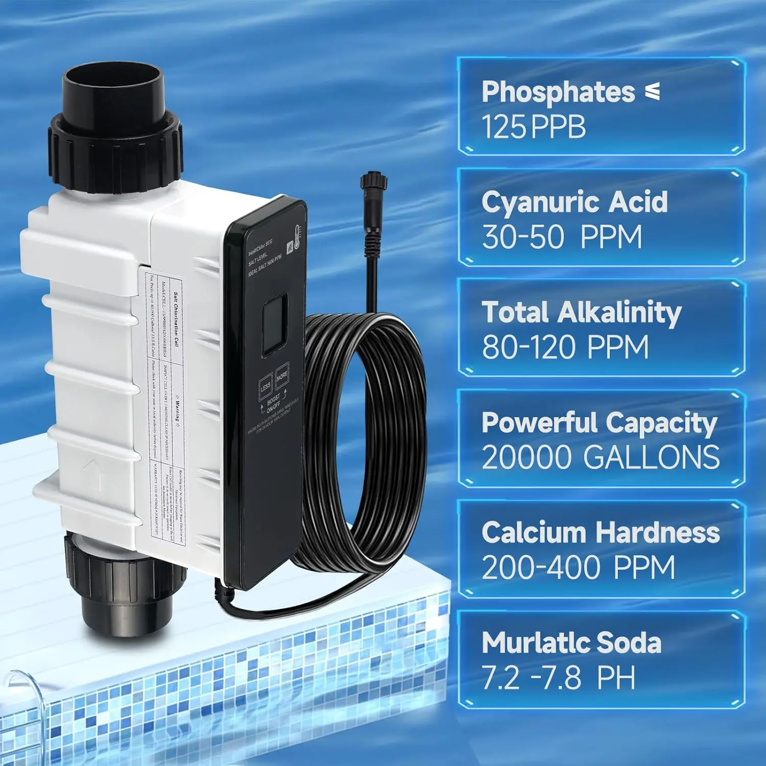 

IC20 Swimming Pool Salt Cell Pentair IntelliChlor IC20 Replacement 20,000-Gallon Chlorination System Pool Chlorine