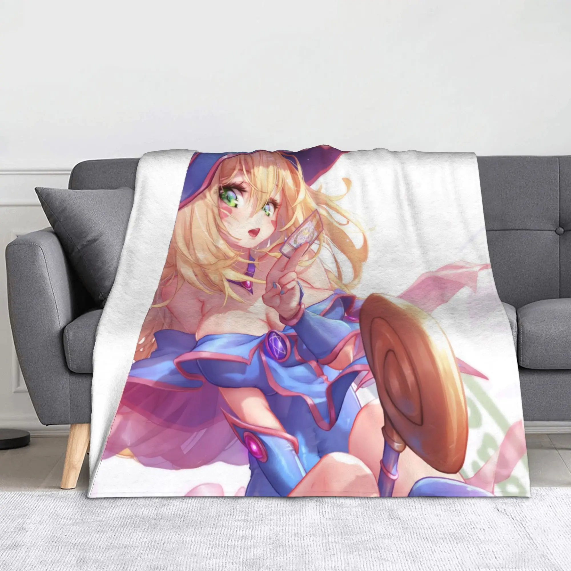 Cute Dark Magician Blankets Yu-Gi-Oh Anime Fleece Funny Soft Throw Blankets for Home Decoration