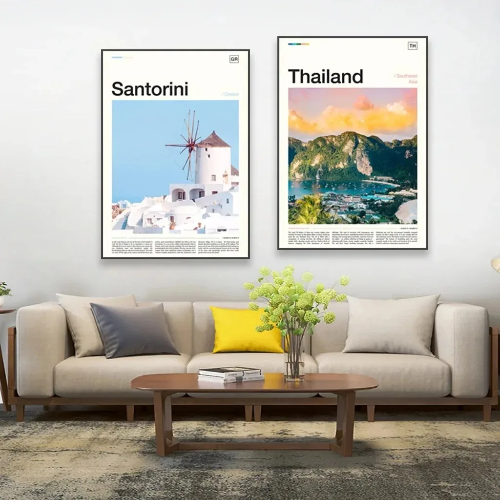 لوحة قماشية للسفر بالألوان اليونانية ، نمط شمالي ، فن حديث ، جدار معرض ، فن بسيط ، ديكور منزلي #4