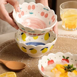 4.8 INCH Lovely Kids Bowl Ceramic Cherry Design Rice Ice-cream Bowl Dessert Serving Bowl Baking Tray 2 pieces